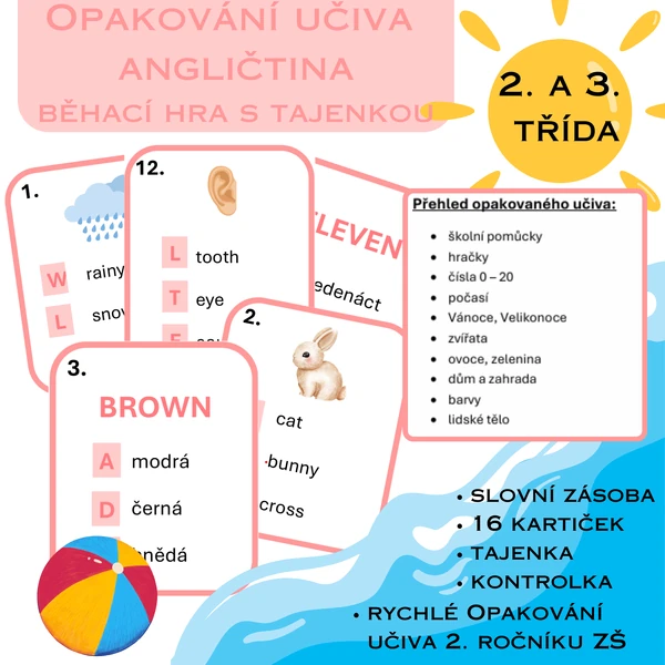 Opakování učiva 2. ročníku - angličtina - běhací hra s tajenkou