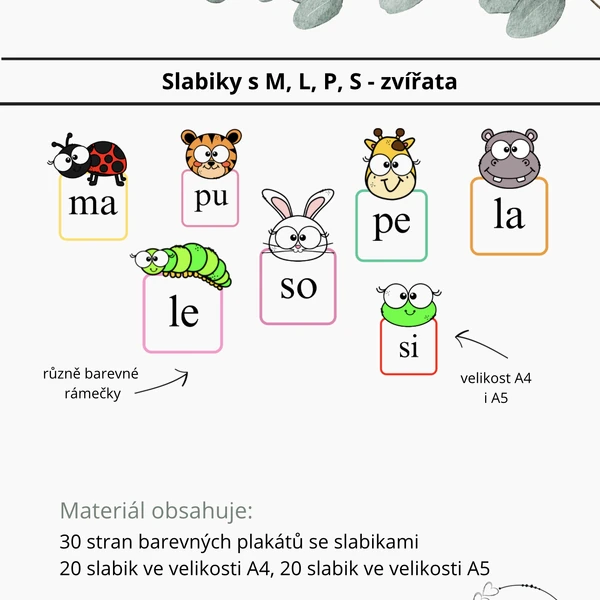 Slabiky s M, L, P, S - zvířata