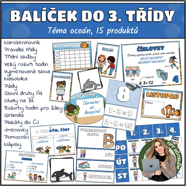 Balíček pro 3. třídu - téma oceán (15 pomůcek)