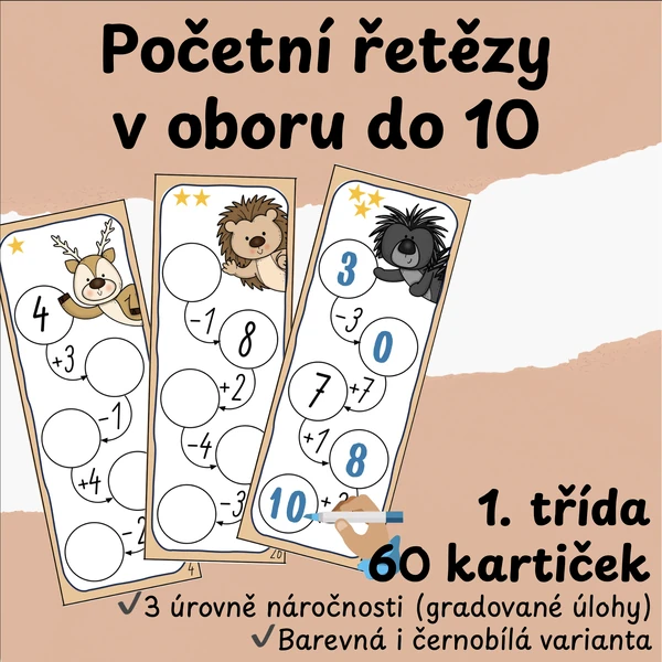 Početní řetězy v oboru do 10 - gradované úlohy
