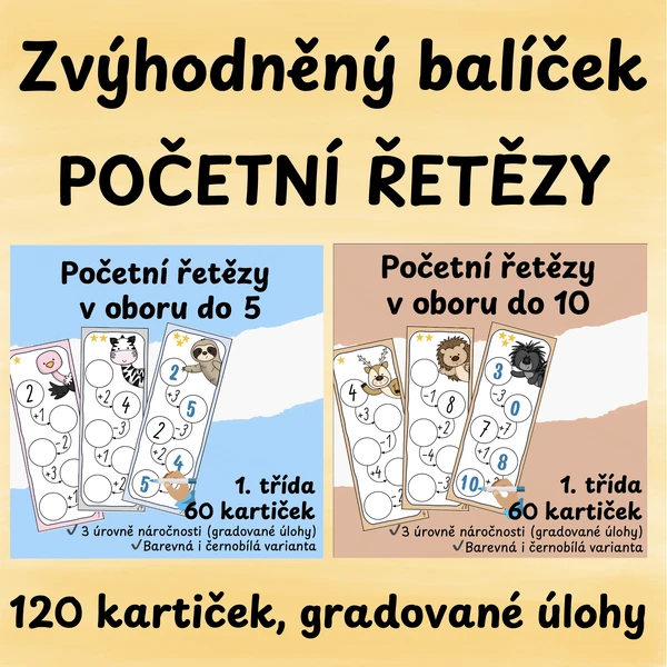 Početní řetězy v oboru do 5 a do 10 - gradované úlohy