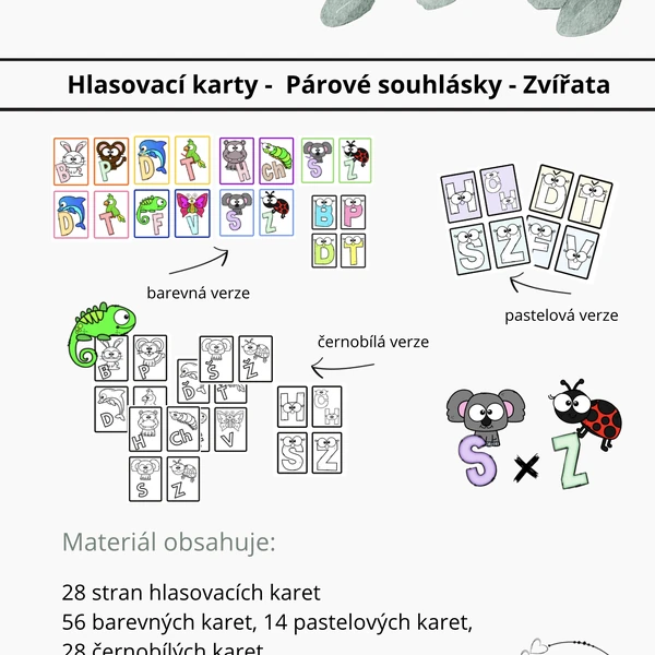 Hlasovací karty - párové souhlásky - zvířata