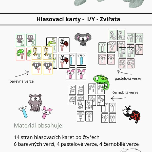 Hlasovací karty - I / Y - zvířata