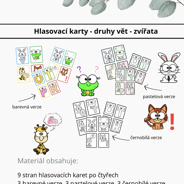 Hlasovací karty - druhy vět - zvířata