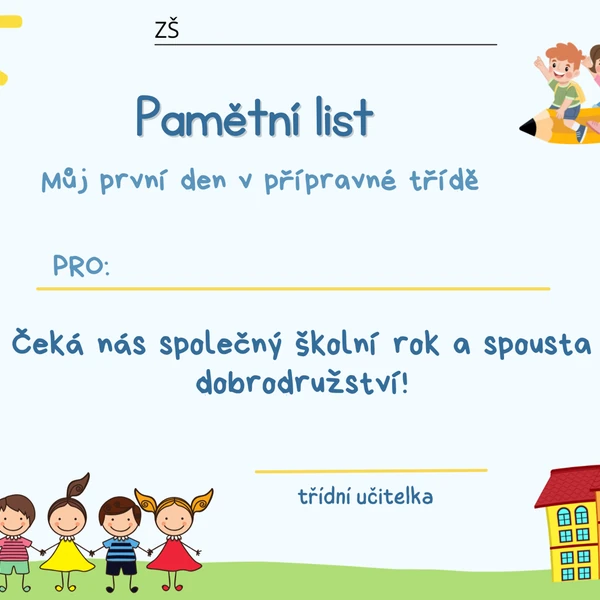 Pamětní list přípravná třída