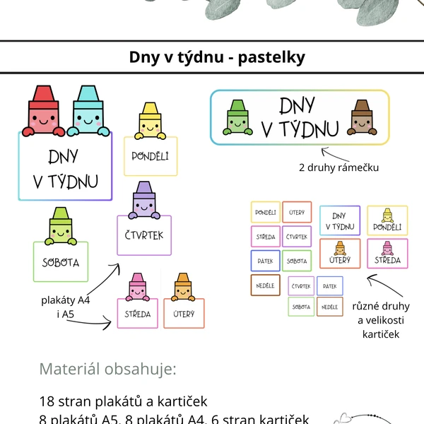 Dny v týdnu - pastelky