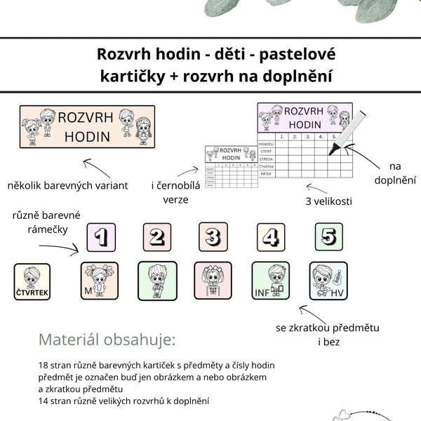 Rozvrh hodin pastelový - děti