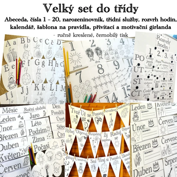 Velký set do třídy - černobílá výzdoba (balíček materiálů)