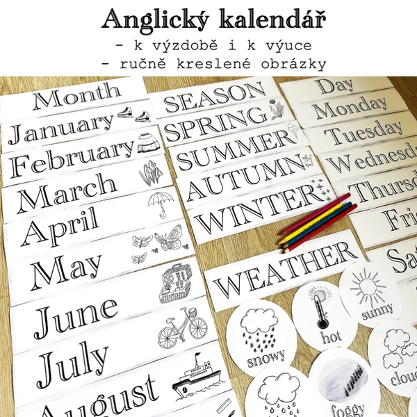 Kalendář - černobílý ANGLICKY