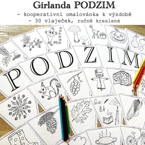 Girlanda PODZIM - kooperativní omalovánka