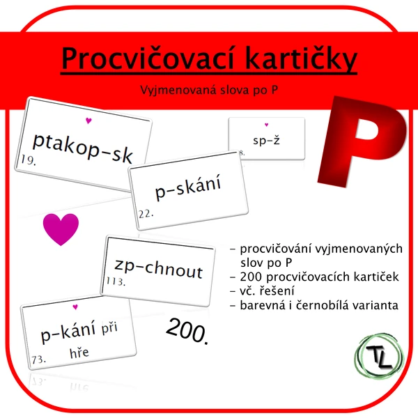 Procvičovací kartičky - Vyjmenovaná slova po P