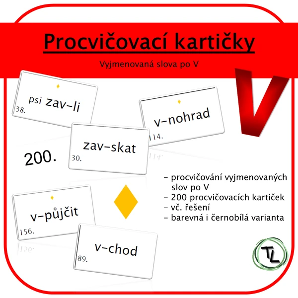 Procvičovací kartičky - Vyjmenovaná slova po V
