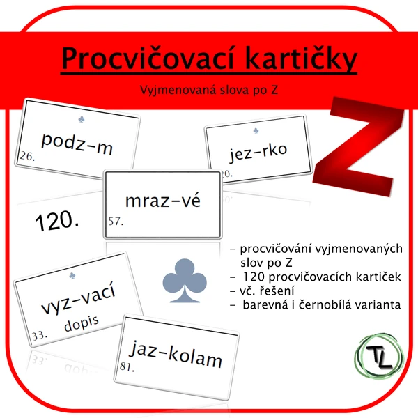 Procvičovací kartičky - Vyjmenovaná slova po Z