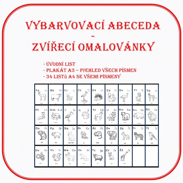 Vybarvovací abeceda – zvířecí omalovánky