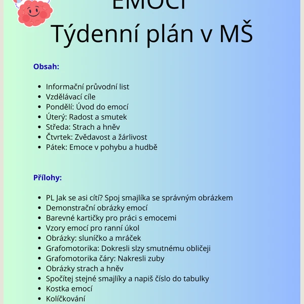 Co cítím - poznávání emocí, týdenní plán v MŠ