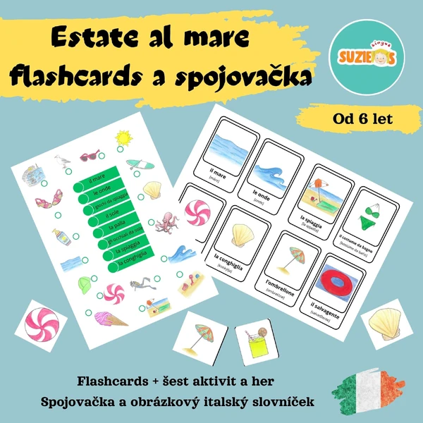 Léto u moře / Estate al mare - flashcards a spojovačky