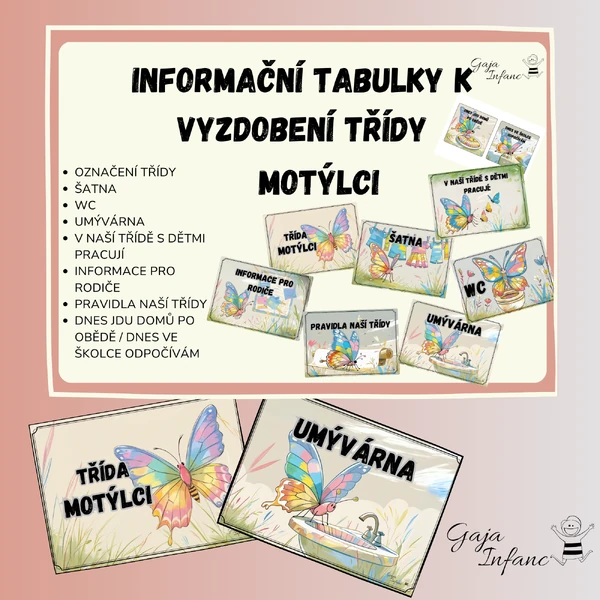 Informační tabulky k vyzdobení třídy- Motýlci