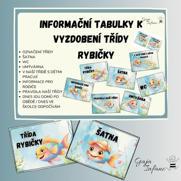 Informační tabulky k vyzdobení třídy- Rybičky
