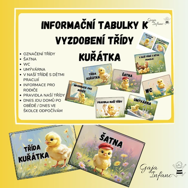 Informační tabulky k vyzdobení třídy- Kuřátka