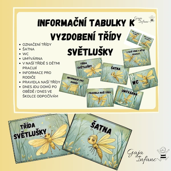 Informační tabulky k vyzdobení třídy- Světlušky 