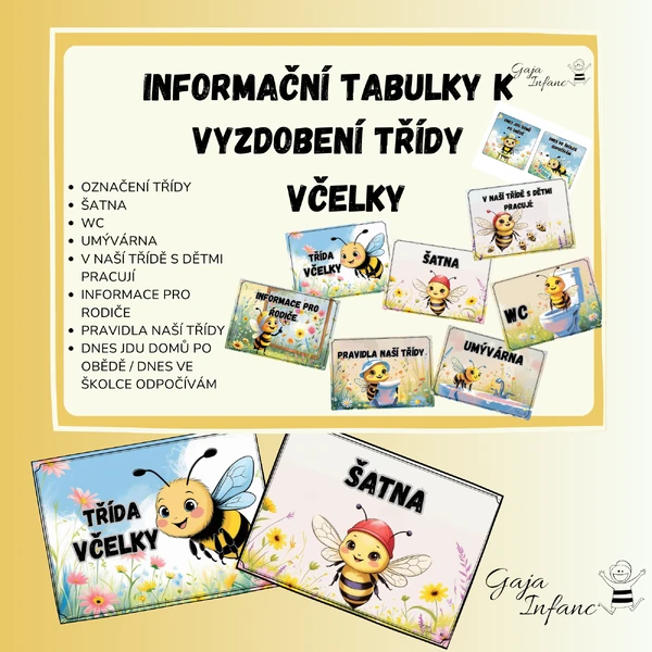 Informační tabulky k vyzdobení třídy- Včelky