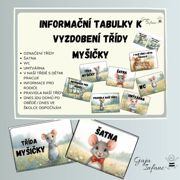 Informační tabulky k vyzdobení třídy- Myšičky