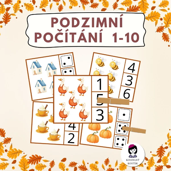 Podzimní počítání - kolíčkování, počítání do 10