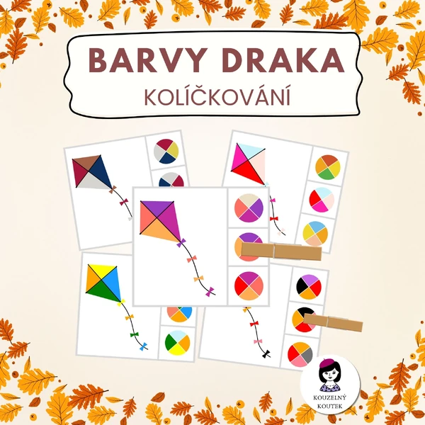 Barevné třídění | Barevné kolíčkování | Podzim, podzimní | Quiet book | Busy book