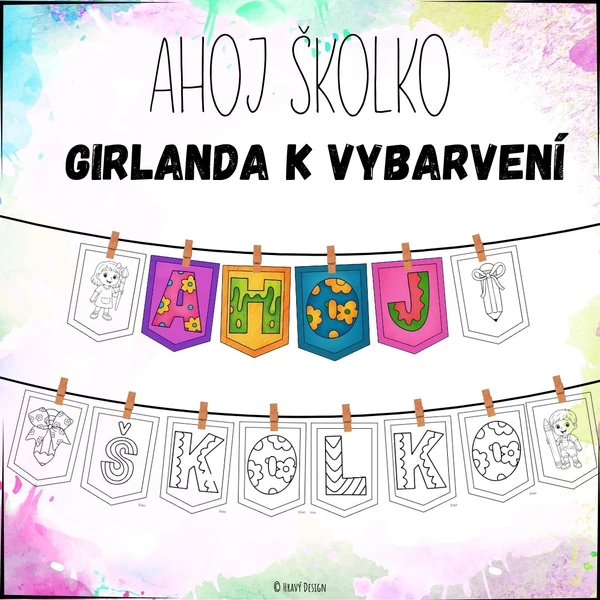 Girlanda k vybarvení - ahoj školko