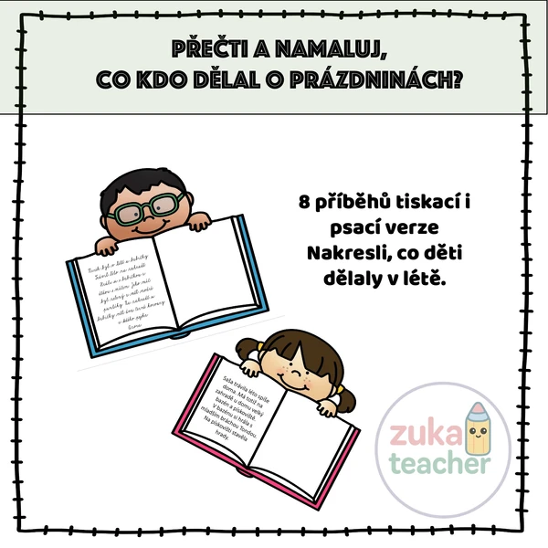 Přečti a namaluj - Co kdo dělal o prázdninách?