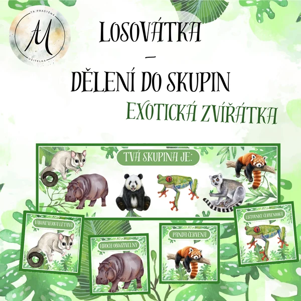 Losovátka - dělení do čtveřic, pětic a šestic - téma exotická zvířata