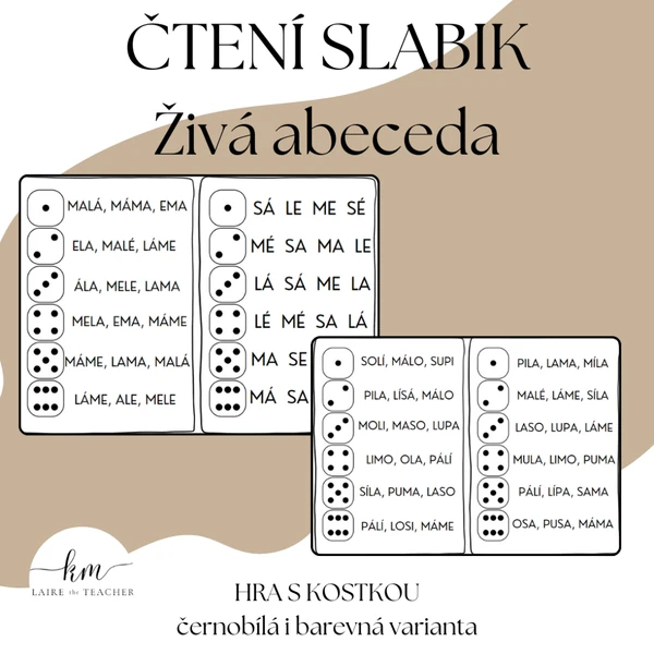 Hra s kostkou - čtení prvních slabik a slov