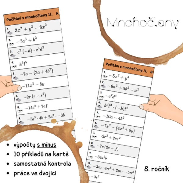Mnohočleny - základy se záporem (AB karty)