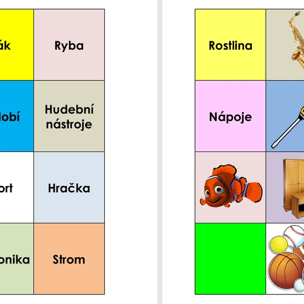 Slova nadřazená a podřazená - pexeso