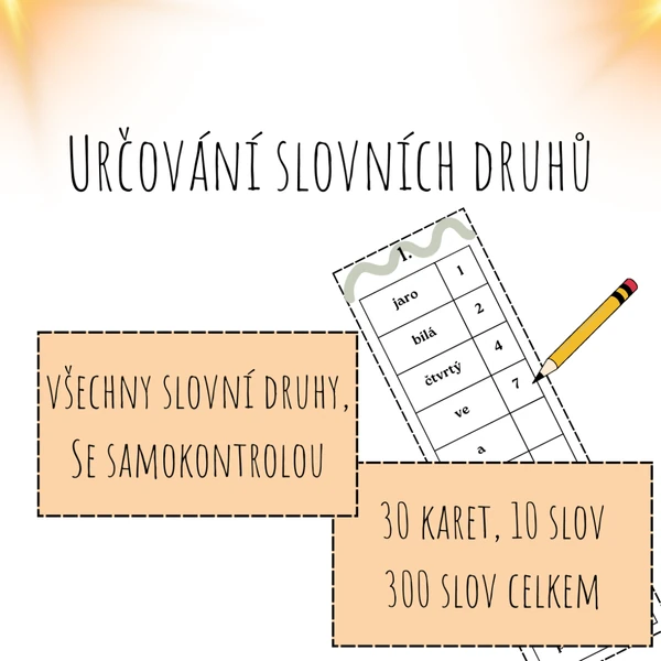 Slovní druhy - karty se samokontrolou