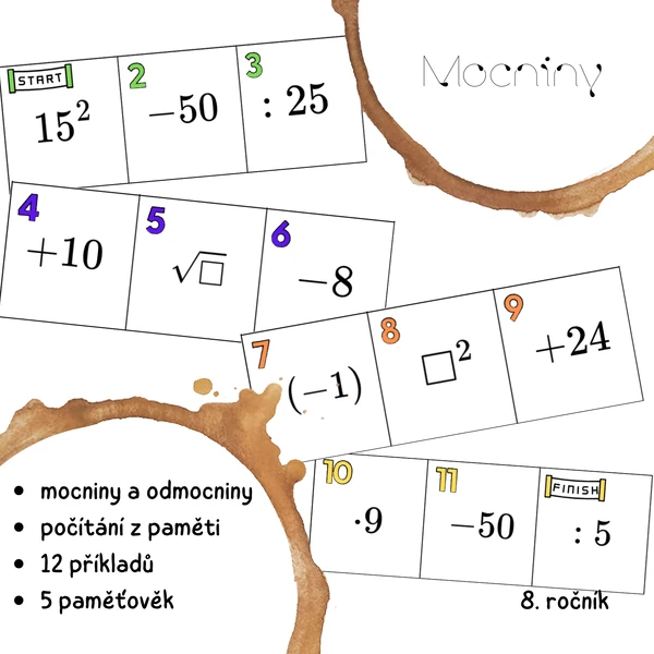 Mocniny a odmocniny - všechny operace (paměťovka)