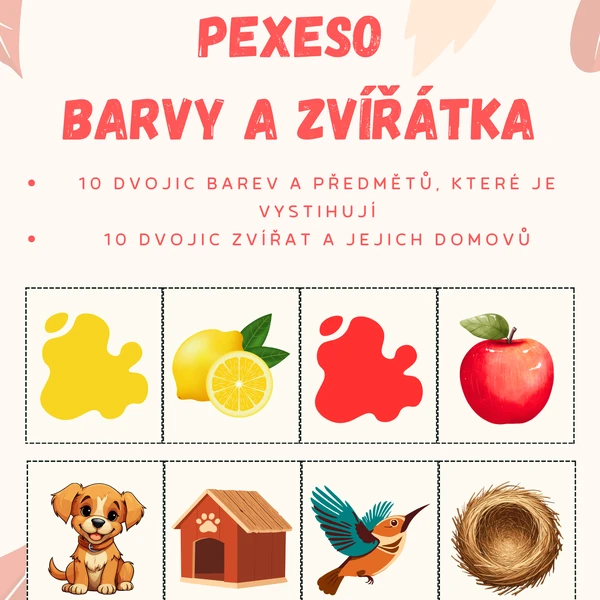 Pexeso - barvy a zvířátka