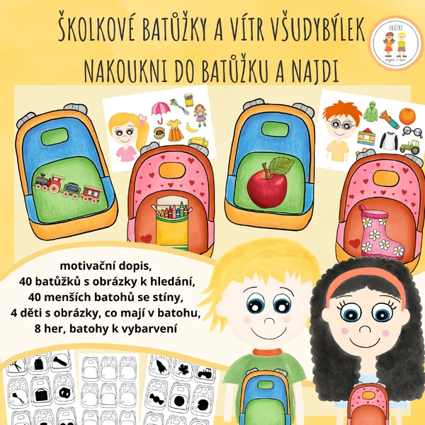 První dny ve školce - Školkové batůžky a vítr Všudybýlek - Nakoukni do batůžku a najdi