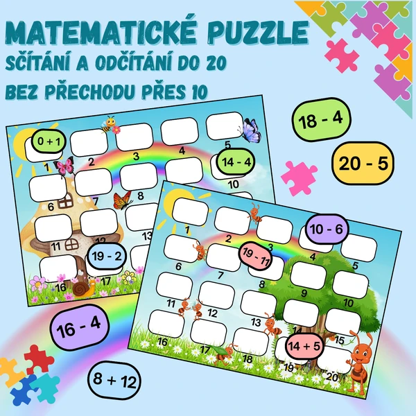 Matematické puzzle - sčítání a odčítání do 20 bez přechodu přes 10