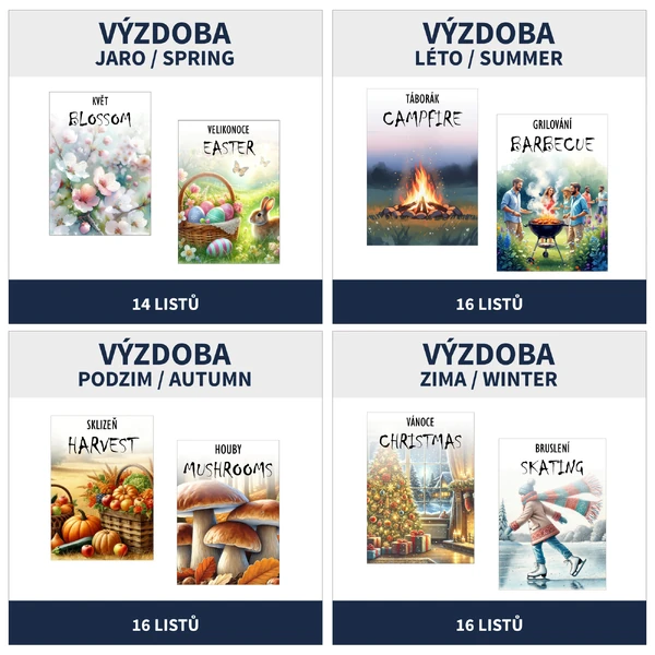 VÝZDOBA TŘÍDY - 4 ROČNÍ OBDOBÍ (jaro, léto, podzim, zima)