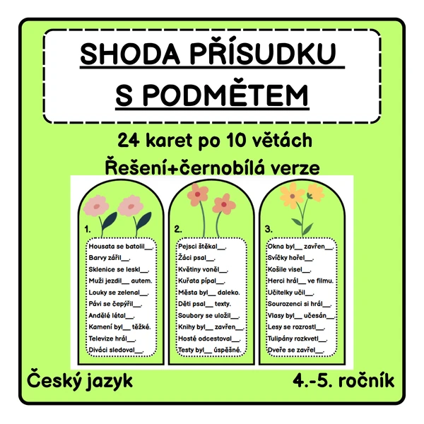 Shoda přísudku s podmětem - kartičky