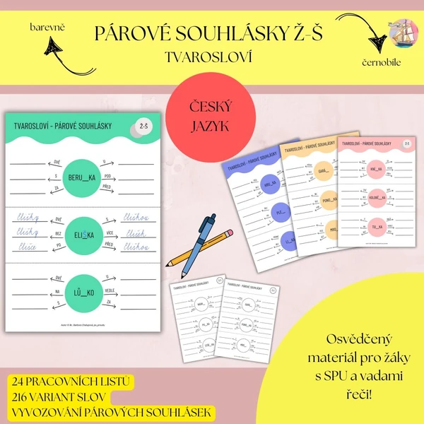 Párové souhlásky (spodoba znělosti) Ž-Š - pracovní listy, tvarosloví