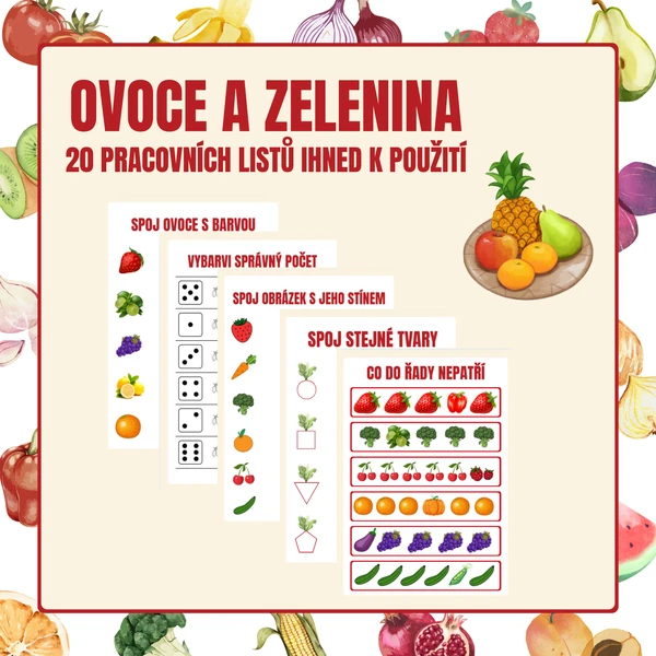 Ovoce a zelenina – pracovní listy ihned k použití