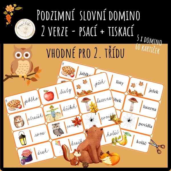 Podzimní slovní domino - psací + tiskací 