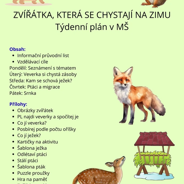Zvířátka se chystají na zimu - týdenní plán v MŠ