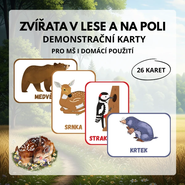 Zvířata v lese a na poli – demonstrační karty 