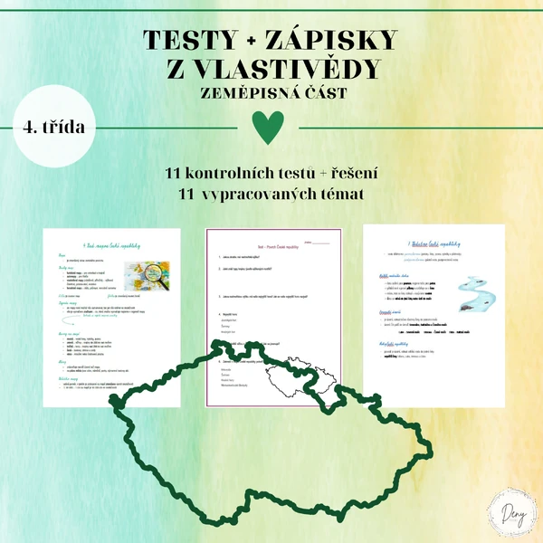 Balíček - Zápisky + testy z vlastivědy (zeměpisná část) 4.ročník