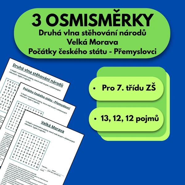 3 Osmisměrky - Druhá vlna stěhování národů, Velká Morava, Počátky českého státu