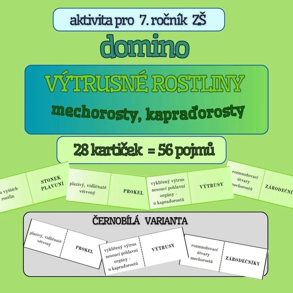 Domino VÝTRUSNÉ ROSTLINY - mechorosty, kapraďorosty - barevná i čb verze