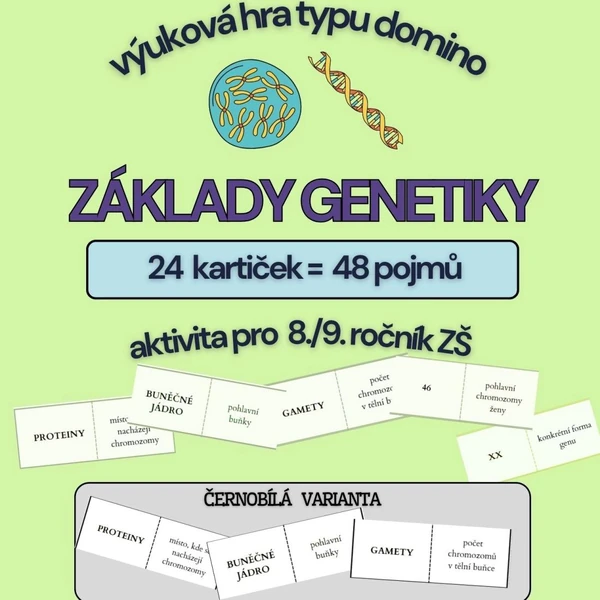 výuková hra typu domino ZÁKLADY GENETIKY - barevná i čb verze